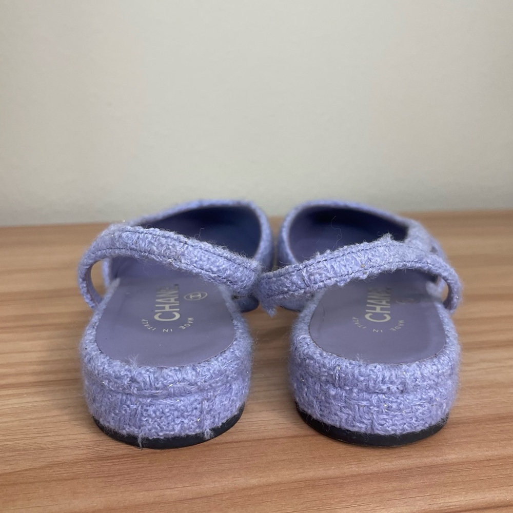 RARE Chanel Boucle Purple and Patent Leather Flat Slingbacks 37.5 - Picture 5 of 11
